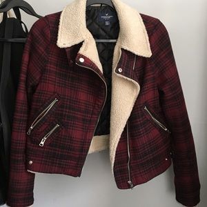 American Eagle Sherpa Plaid Moto Jacket 🌹
